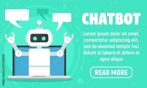 Laptop chatbot concept banner. Flat illustration of laptop chatbot vector concept banner for web design
