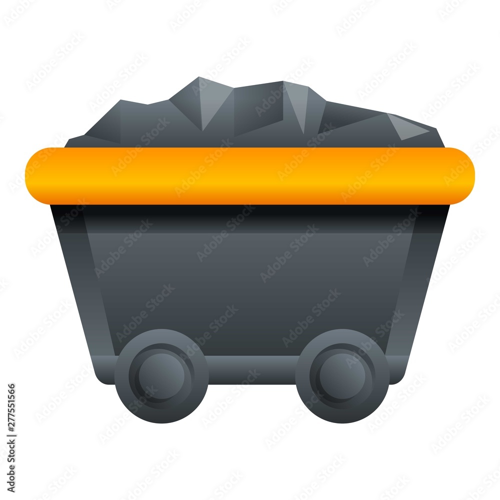 Coal cart wagon icon. Cartoon of coal cart wagon vector icon for web design isolated on white background Coal cart wagon icon. Cartoon of coal cart wagon vector icon for web design isolated on white background