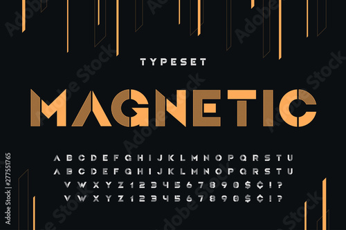 Stencil futuristic sci-fi alphabet, creative characters set.