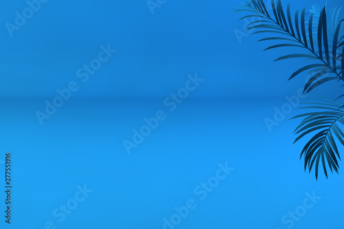 3d render  abstract background  landscape  with blue palm plants - copy space minimal illustratiom trendy flat 