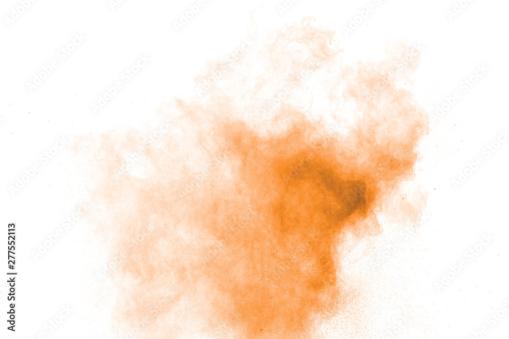 Freeze motion of brown dust explosion. Stopping the movement of brown powder. Explosive brown powder on white background. Freeze motion of brown dust explosion. Stopping the movement of brown powder. Explosive brown powder on white background.