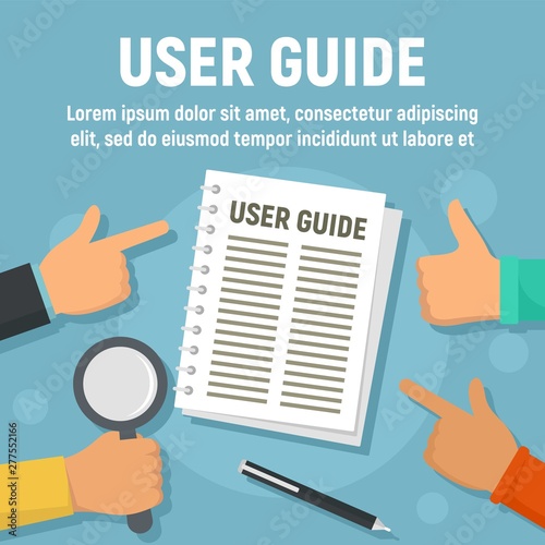 User guide paper concept banner. Flat illustration of user guide paper vector concept banner for web design