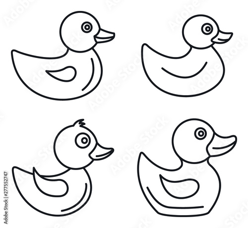 Duck icons set. Outline set of duck vector icons for web design isolated on white background