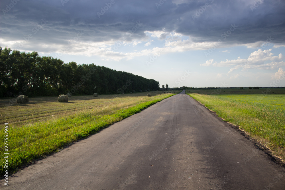 The road among the fields in the countryside