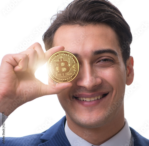 Businessman in bitcoin price increase concept