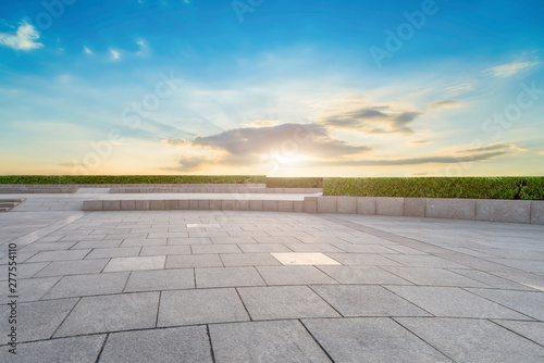 Empty Plaza Bricks and Sky Cloud Landscape