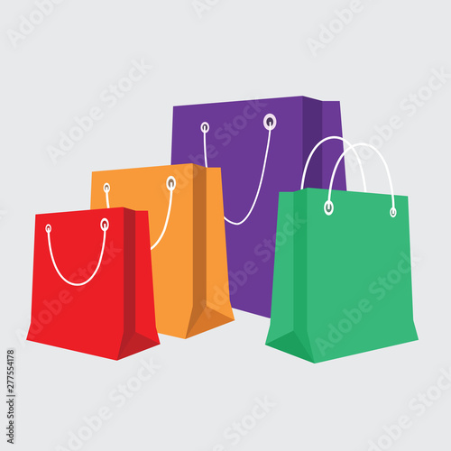 Set of Colorful Empty Shopping Bags Isolated