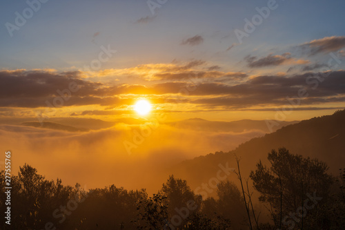 Beige sunrise in the mountains of Olerdola Natural Park, Barcelona, ​​Spain
