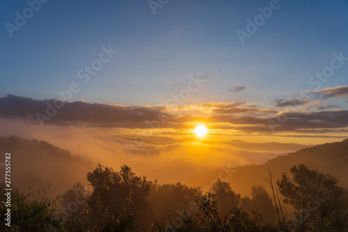 Beige sunrise in the mountains of Olerdola Natural Park, Barcelona, ​​Spain