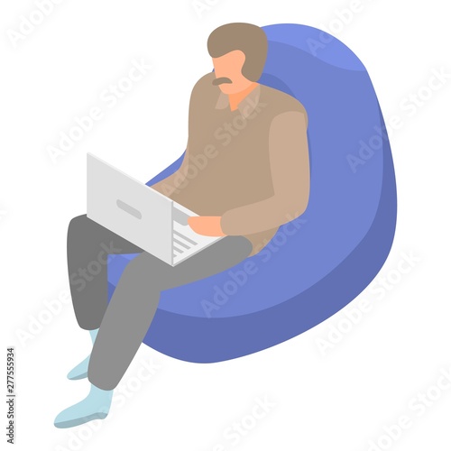 Man at armchair icon. Isometric of man at armchair vector icon for web design isolated on white background © ylivdesign