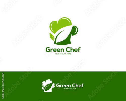 green chef logo design template, restaurant logo design concept