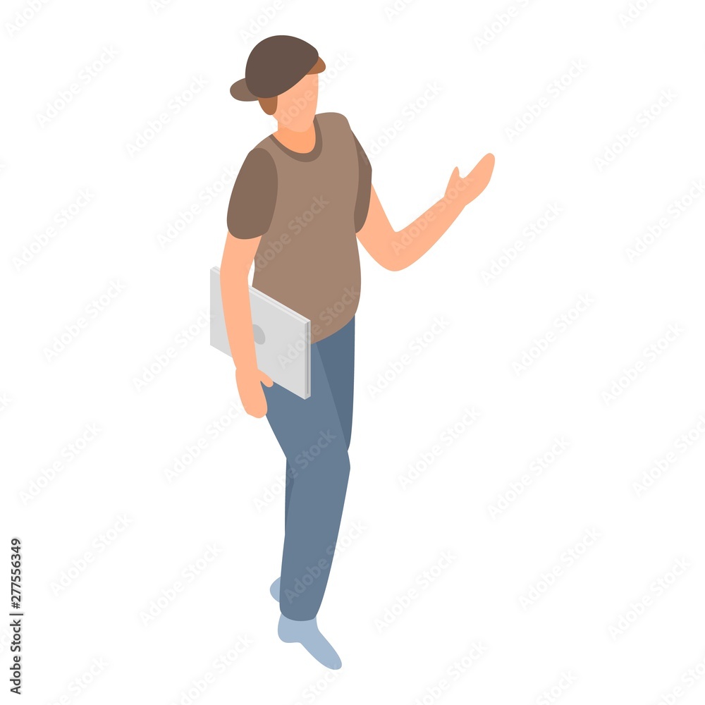 Young student with laptop icon. Isometric of young student with laptop vector icon for web design isolated on white background Young student with laptop icon. Isometric of young student with laptop vector icon for web design isolated on white background