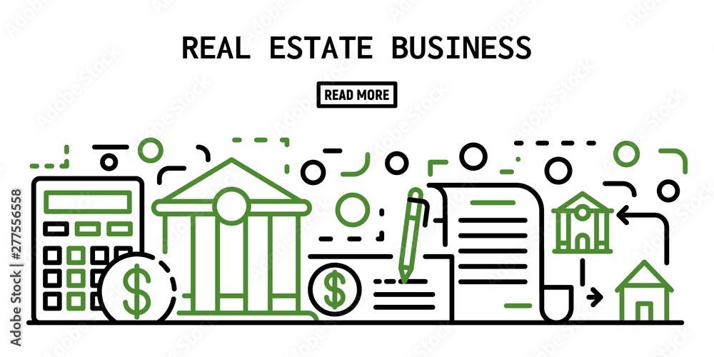 Real estate business banner. Outline illustration of real estate business vector banner for web design