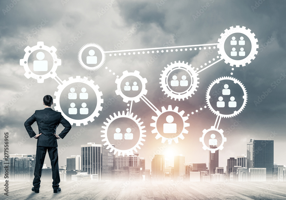 Social connection concept drawn on screen as symbol for teamwork and cooperation