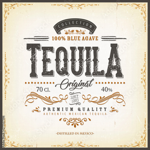 Fototapeta Vintage Mexican Tequila Label For Bottle/ Illustration of a vintage design elega