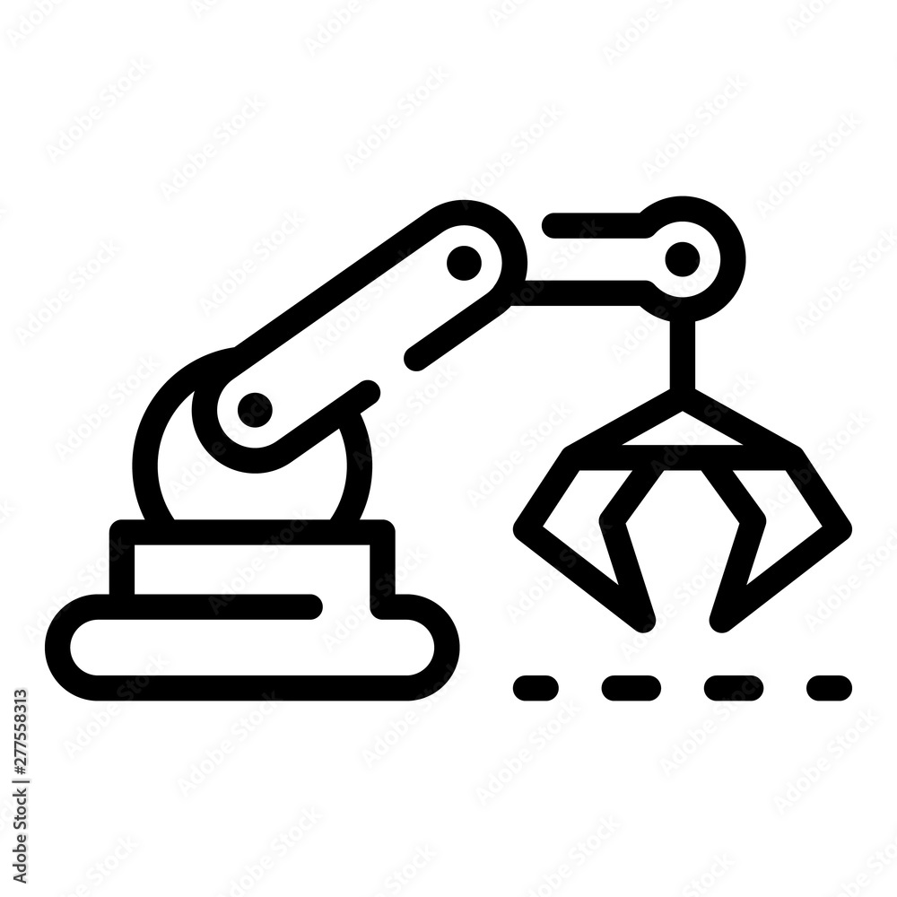 Assembly robot hand icon. Outline assembly robot hand vector icon for web design isolated on white background Assembly robot hand icon. Outline assembly robot hand vector icon for web design isolated on white background