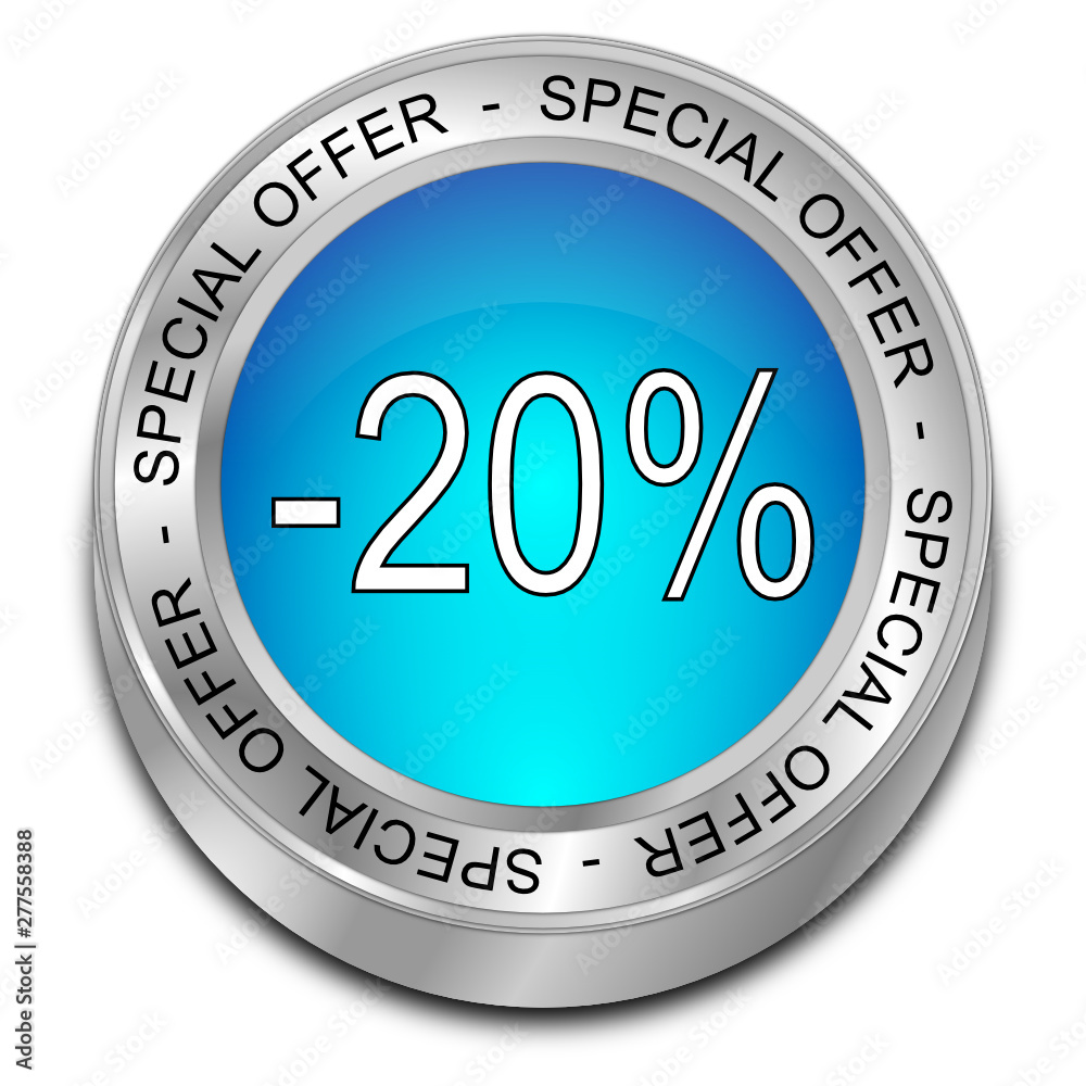 Special Offer -20% Discount button - 3D illustration