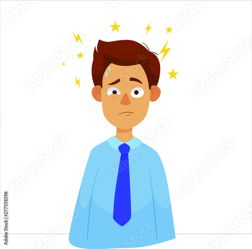 Stressed cartoon businessman in Office Work Place. Stress at work