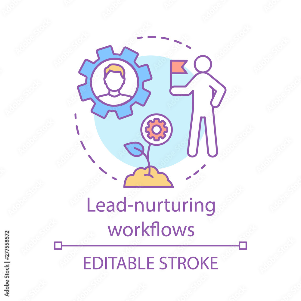 Lead-nurturing workflows concept icon. Marketing automation idea thin line illustration. B2B, b2c email campaign. Marketing livecycle, content. Vector isolated outline drawing. Editable stroke