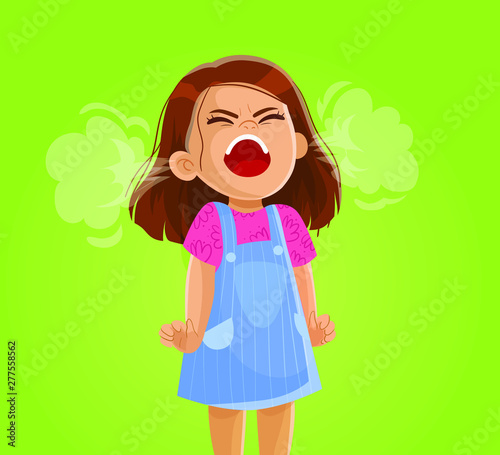 Vector illustration of a very angry girl screaming. aggressive children