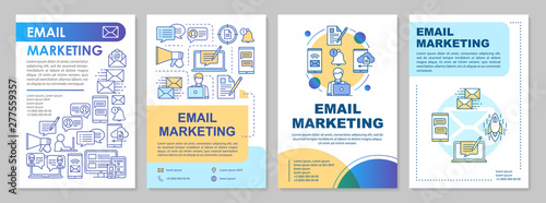 Email marketing brochure template layout. Mass mailing, ads. Flyer, booklet, leaflet print design with linear illustrations. Vector page layouts for magazines, annual reports, advertising posters