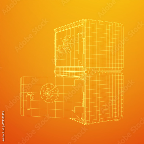 Metal bank vault safe. Wireframe low poly mesh vector illustration