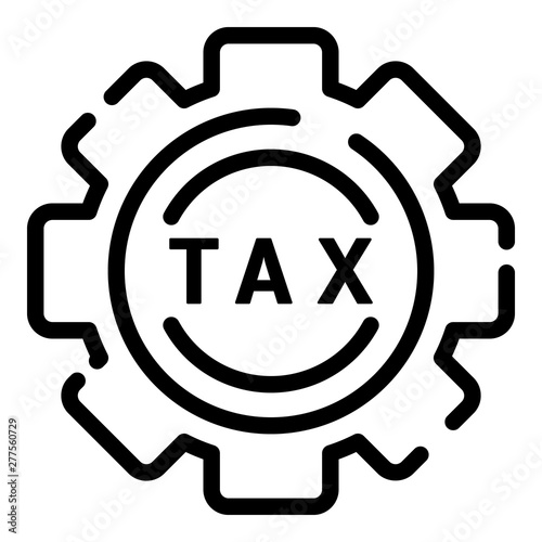 Tax gear icon. Outline tax gear vector icon for web design isolated on white background