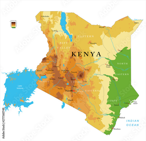 Fotografie, Obraz Kenya physical map