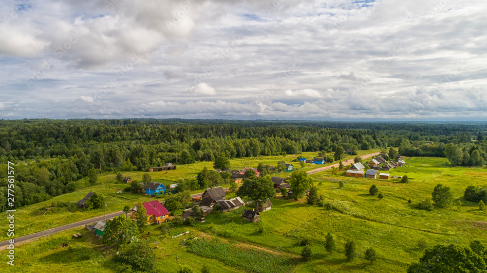 Obraz premium village in the forest from a bird's eye view.