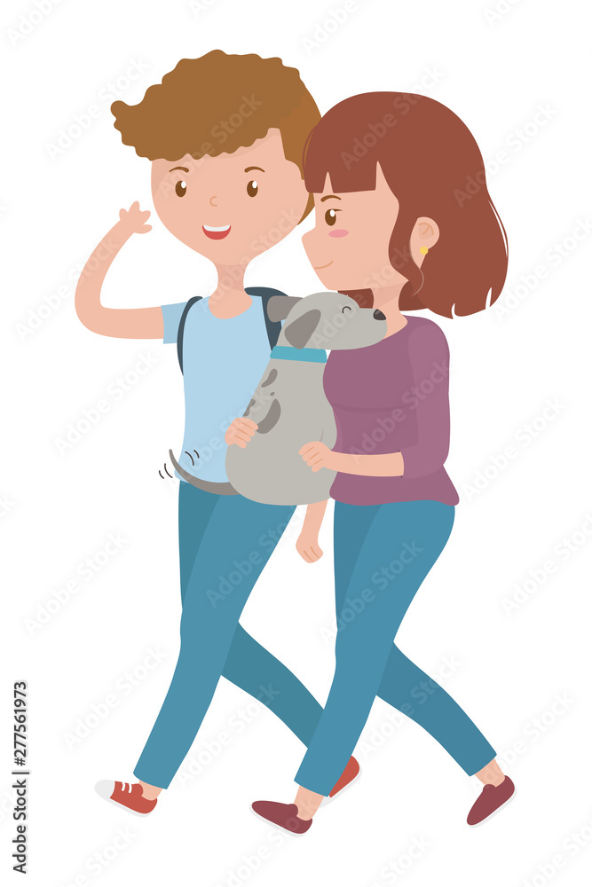 Couple of boy and girl with dog design