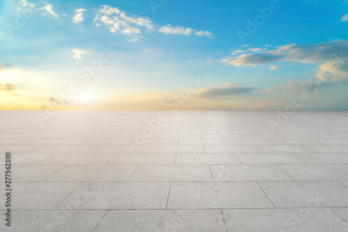 Empty Plaza Bricks and Sky Cloud Landscape