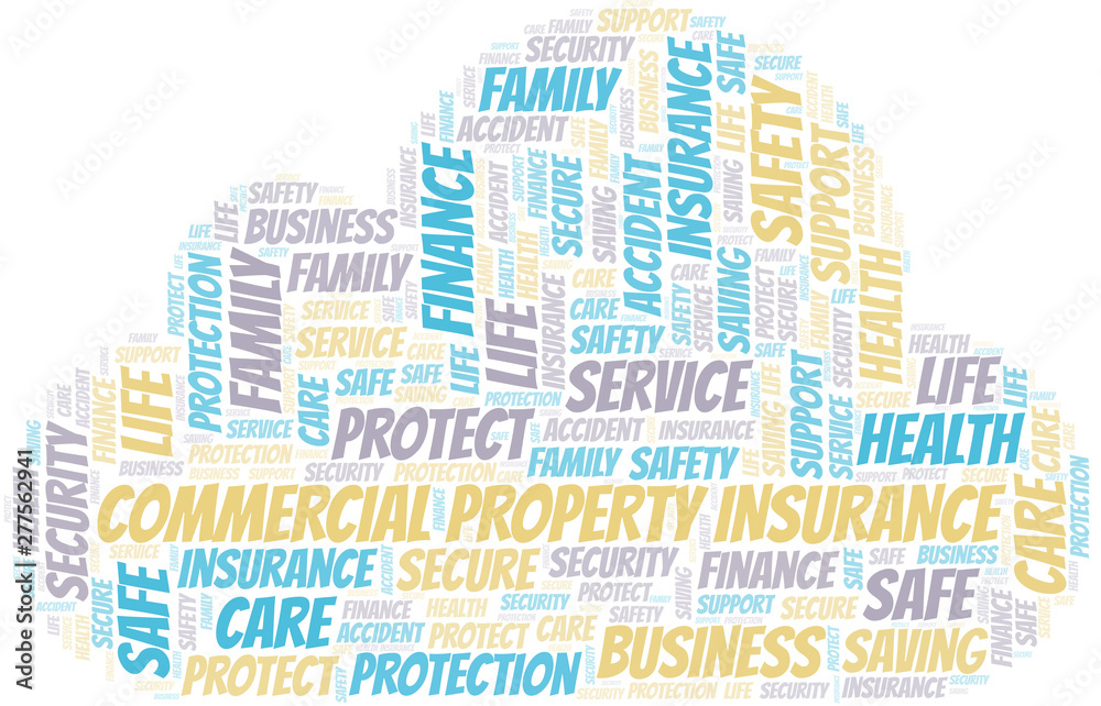 Commercial Property Insurance word cloud vector made with text only. Commercial Property Insurance word cloud vector made with text only.