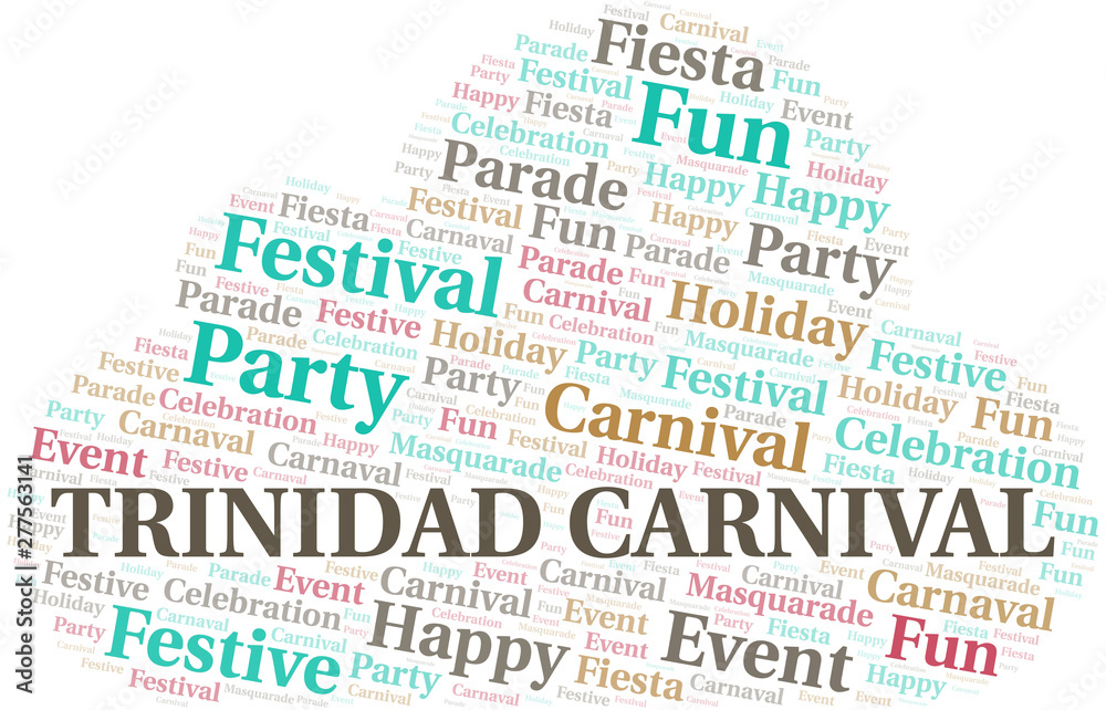 Trinidad Carnival word cloud vector made with text only.