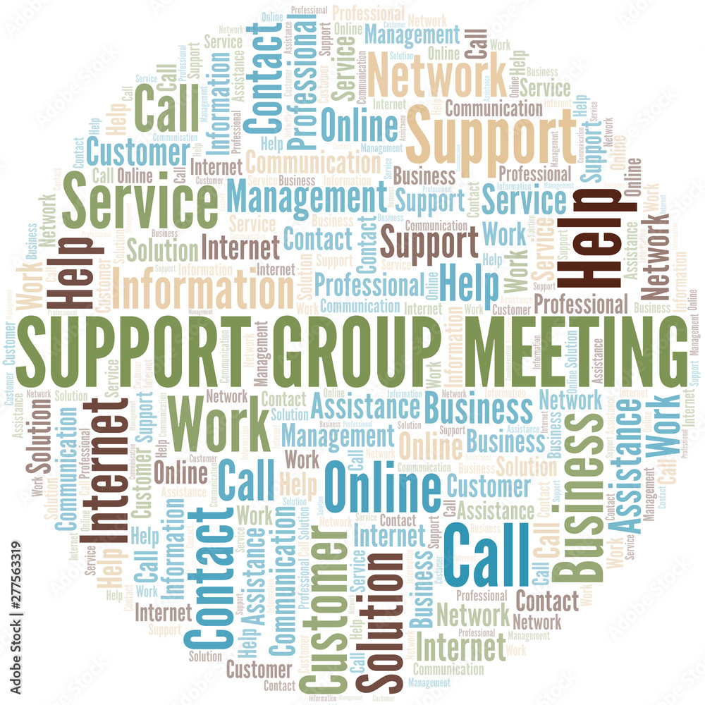 Support Group Meeting word cloud vector made with text only. Support Group Meeting word cloud vector made with text only.