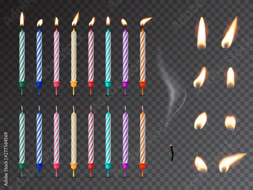 Decorative birthday candles realistic mockup set