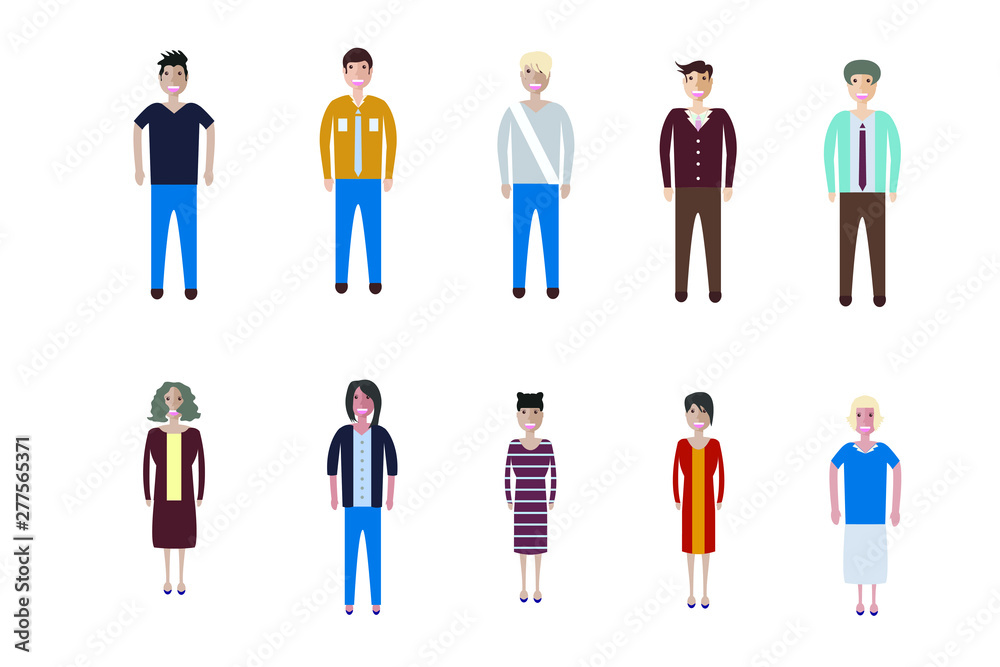 Young people, teenagers and students. Fashion man and woman in modern clothes. Different characters stay on white background. Young people, teenagers and students. Fashion man and woman in modern clothes. Different characters stay on white background.