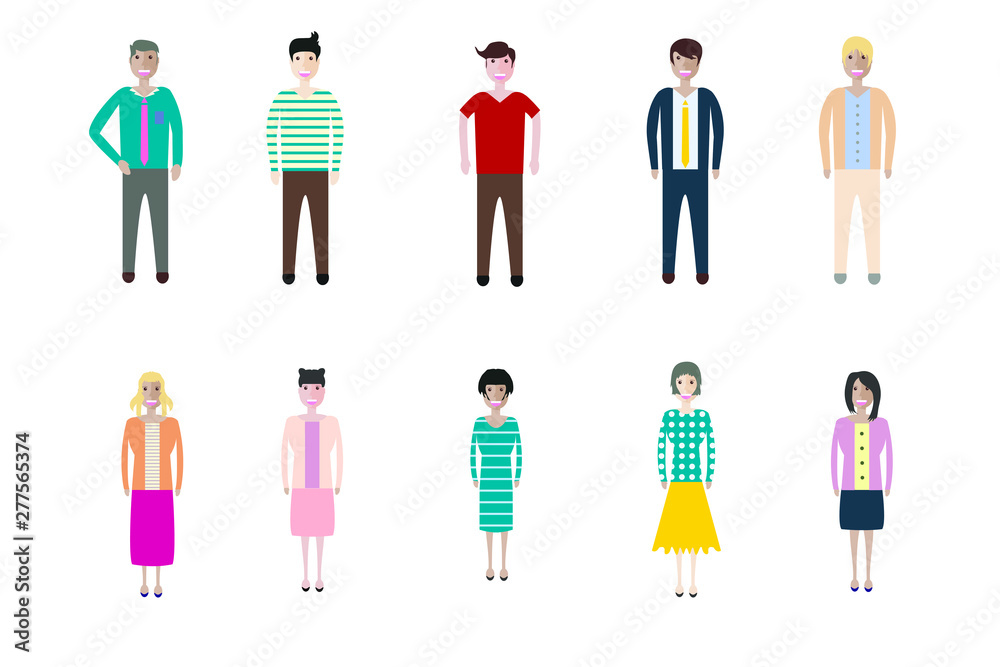 Young people, teenagers and students. Fashion man and woman in modern clothes. Different characters stay on white background. Young people, teenagers and students. Fashion man and woman in modern clothes. Different characters stay on white background.