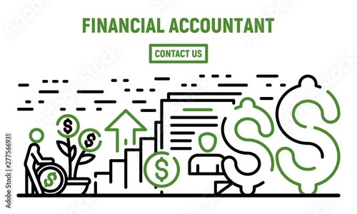Modern financial accountant banner. Outline illustration of modern financial accountant vector banner for web design