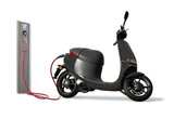Electric scooter with charging station isolated on white