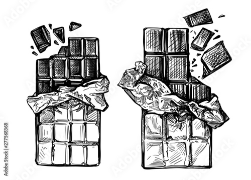 Hand drawn chocolate bar on white background