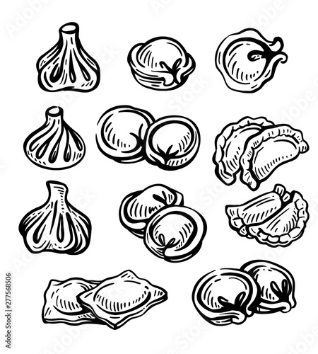Hand drawn illustration of dumplings set