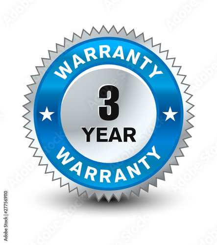 Blue and silver color combined powerful 3 year warranty badge seal.