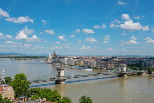 Panoramic view of Budapest in daylight, Danube River, Hungary