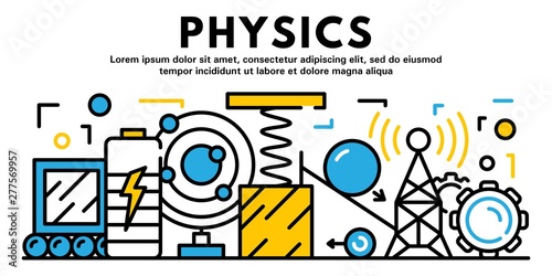 Physics banner. Outline illustration of physics vector banner for web design
