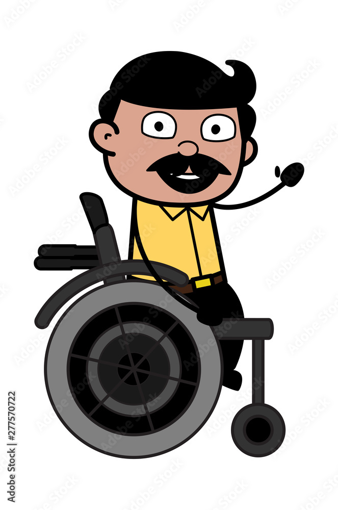 Sitting on Wheel Chair and Gesturing with Hand - Indian Cartoon Man Father Vector Illustration Sitting on Wheel Chair and Gesturing with Hand - Indian Cartoon Man Father Vector Illustration