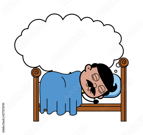 Sleeping and Dreaming - Indian Cartoon Man Father Vector Illustration