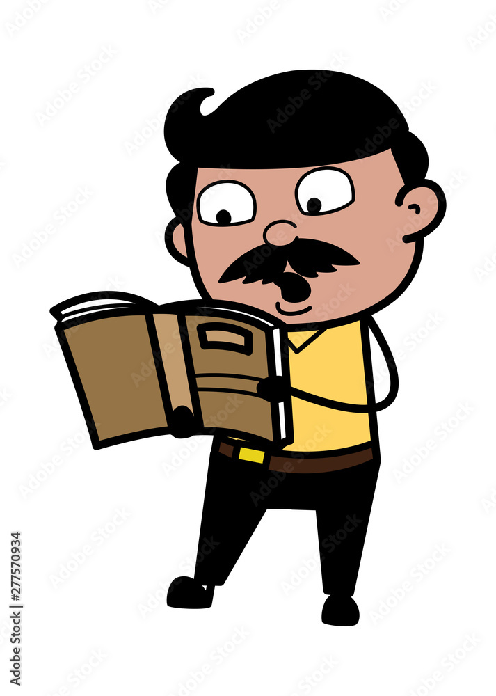 Reading a Book - Indian Cartoon Man Father Vector Illustration