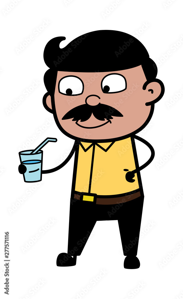 Drinking Energy Drink - Indian Cartoon Man Father Vector Illustration