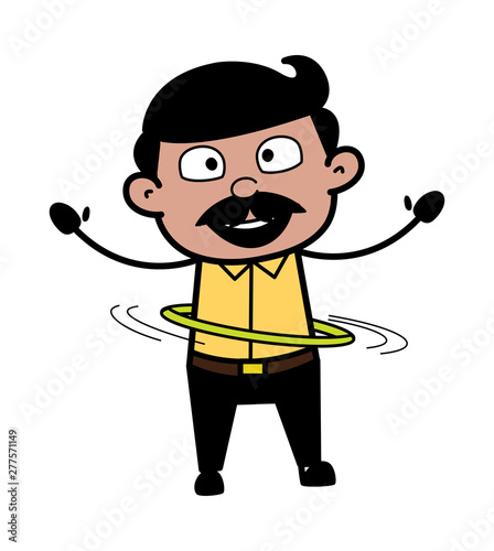 Playing with Hula Hoop - Indian Cartoon Man Father Vector Illustration