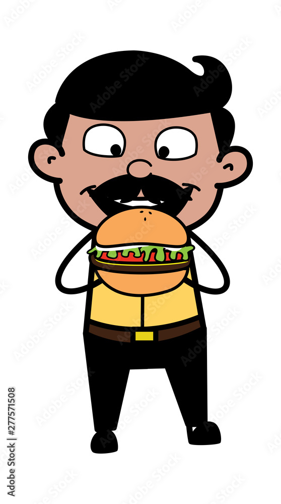 Eating Burger - Indian Cartoon Man Father Vector Illustration Stock Vector  | Adobe Stock